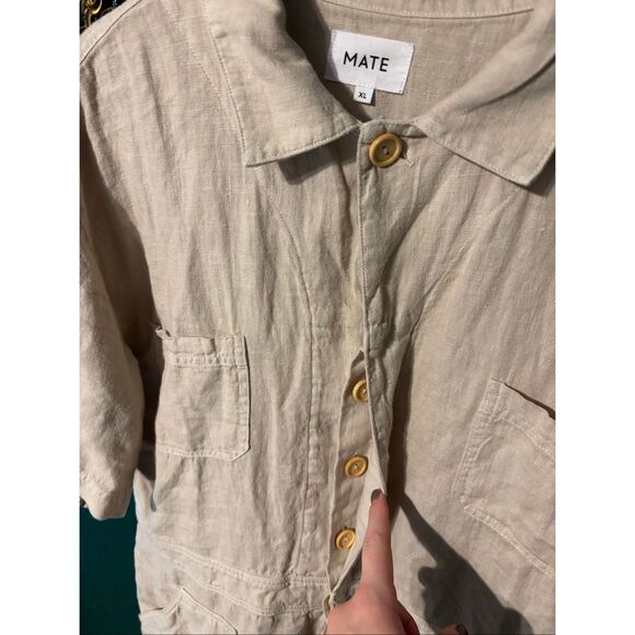 MATE 100% Organic Linen Utility Style Short Sleeve Jumpsuit in Natural XL - Picture 3 of 6
